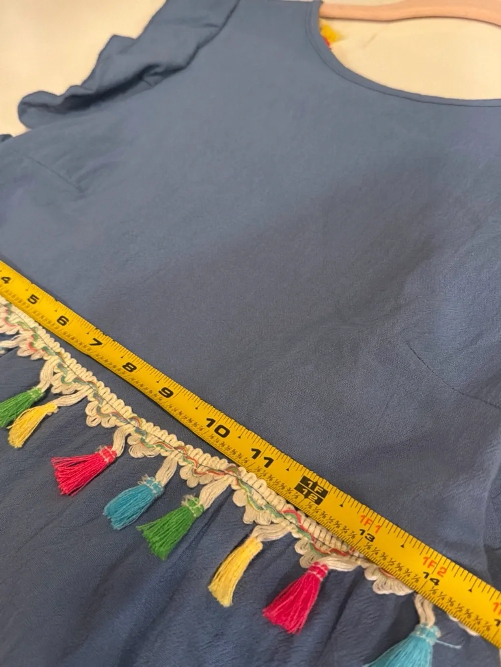 Girls Blue Tassel Trim Summer Dress